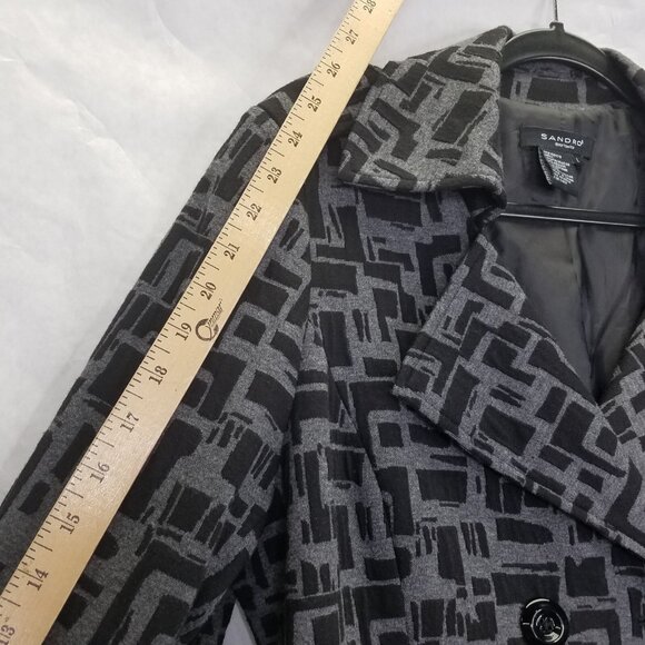 Sandro Sportswear Trench Coat Women's L Grey Black Lined Belted Double Breasted - Picture 16 of 16